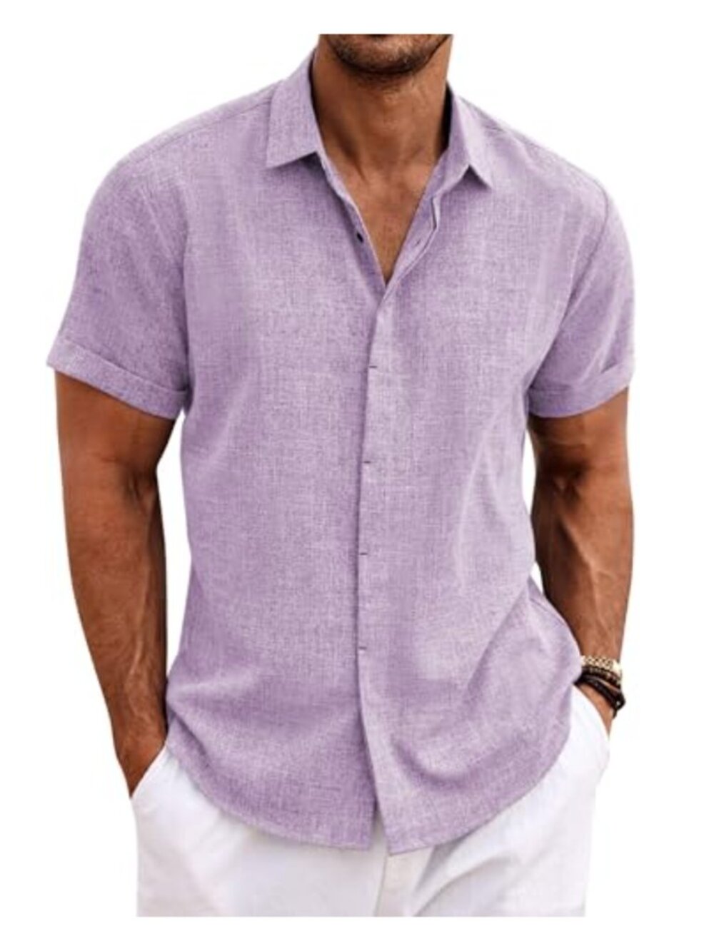 Men's Linen Blend Casual Button Down Short Sleeve Shirt Summer Beach Wedding